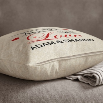 Personalised Cream Chenille Cushion - All we need is Love